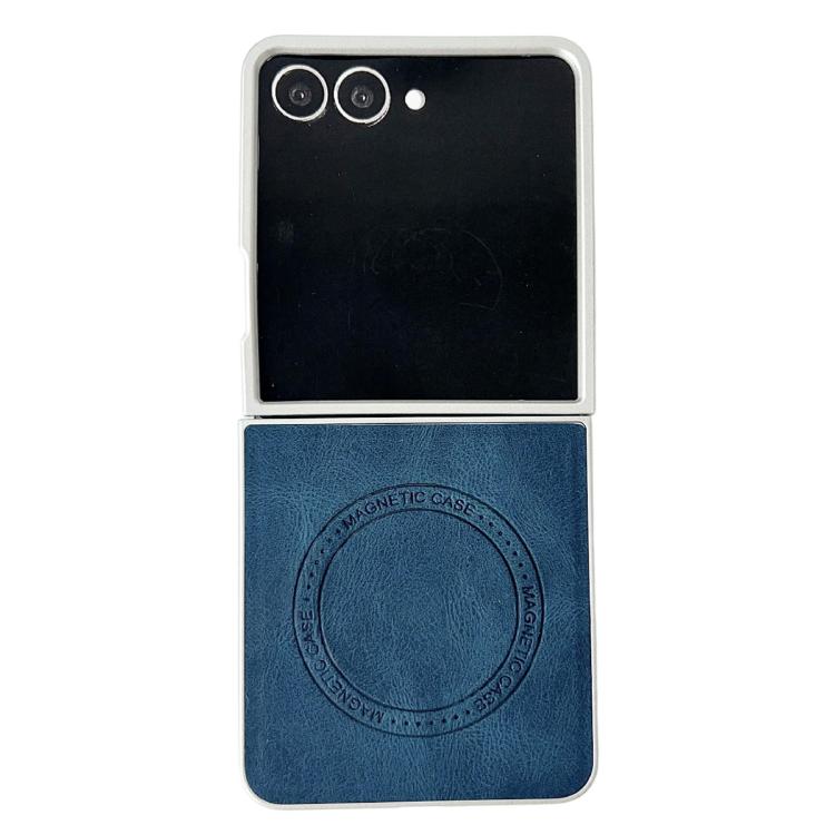 

For Samsung Galaxy Z Flip7 5G Skin Feel Leather Texture MagSafe Pearlescent Paint Shockproof Phone Case(Blue)