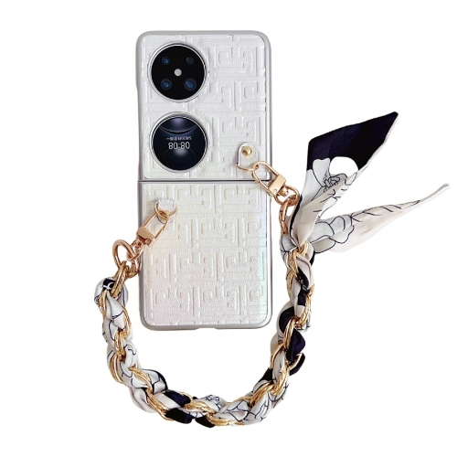 

For Huawei Pocket 2 Gradient Leather Texture Scarf Bracelet Shockproof Phone Case(White)