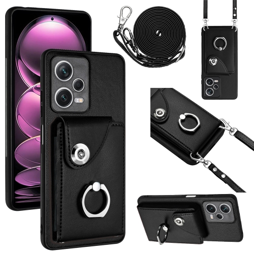

For Xiaomi Redmi Note 12 Pro 5G Global Organ Card Bag Ring Holder Phone Case with Long Lanyard(Black)