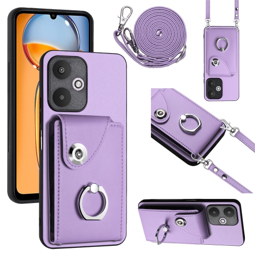 

For Xiaomi Redmi 13C 5G / Redmi 13R Organ Card Bag Ring Holder Phone Case with Long Lanyard(Purple)