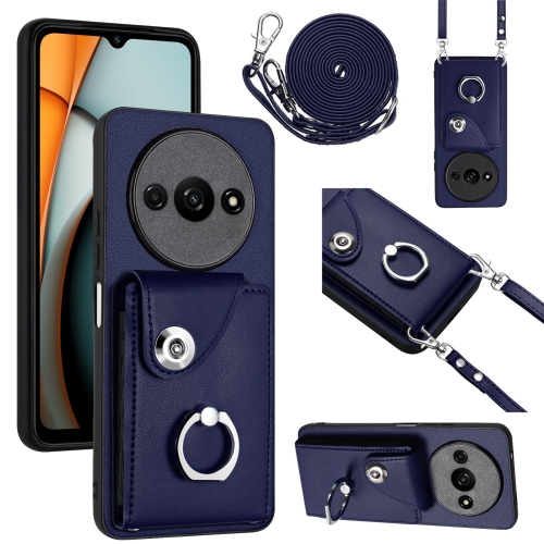 

For Xiaomi Redmi A3 4G Organ Card Bag Ring Holder Phone Case with Long Lanyard(Blue)