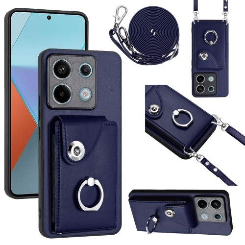 

For Xiaomi Redmi Note 13 Pro 5G Global Organ Card Bag Ring Holder Phone Case with Long Lanyard(Blue)
