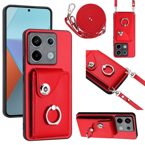 

For Xiaomi Redmi Note 13 Pro 5G Global Organ Card Bag Ring Holder Phone Case with Long Lanyard(Red)