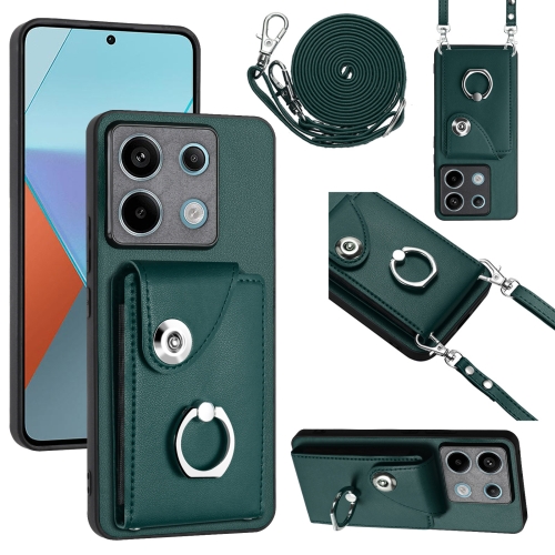 

For Xiaomi Redmi Note 13 Pro 5G Global Organ Card Bag Ring Holder Phone Case with Long Lanyard(Green)