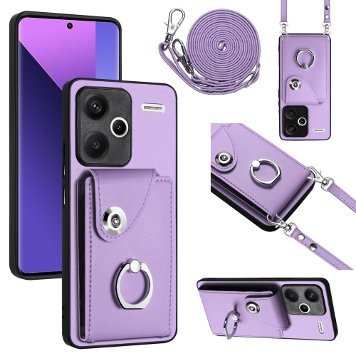 

For Xiaomi Redmi Note 13 Pro+ Organ Card Bag Ring Holder Phone Case with Long Lanyard(Purple)