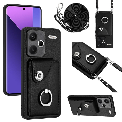 

For Xiaomi Redmi Note 13 Pro+ Organ Card Bag Ring Holder Phone Case with Long Lanyard(Black)