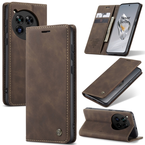 

For OnePlus 12 CaseMe 013 Retro Frosted Flip Leather Phone Case(Coffee)