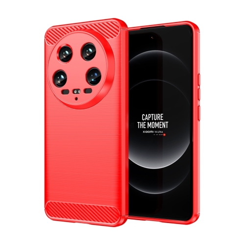 

For Xiaomi 14 Ultra Brushed Texture Carbon Fiber TPU Phone Case(Red)