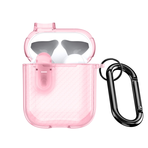 

For AirPods 1/2 DUX DUCIS PECK Series Split Transparent Carbon Fiber Earphone Case(Pink)