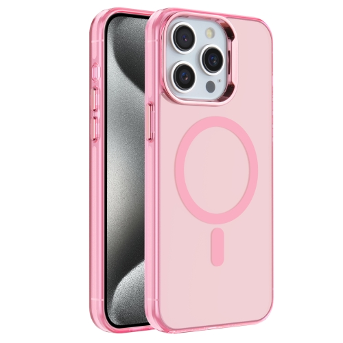 For iPhone 15 Pro Max Electroplated IMD Magsafe PC Hybrid TPU Phone Case(Pink) versatile chiffon irregular half skirt for women 2023 new classic high waist with ruffle edge office solid color oblique skirt