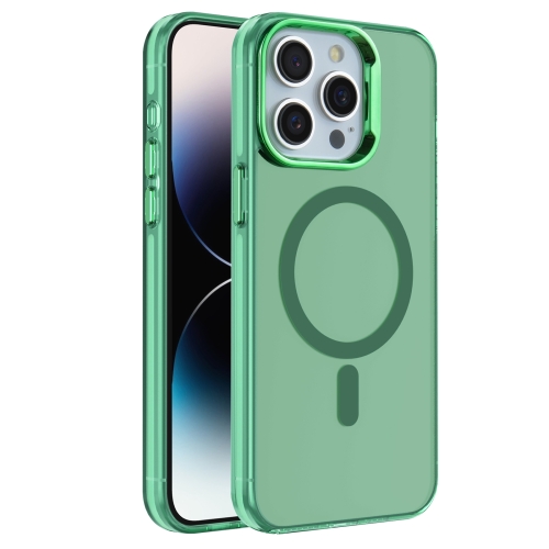 For iPhone 14 Pro Electroplated IMD Magsafe PC Hybrid TPU Phone Case(Green) fsle french wooden ear edge v neck shirt for women s summer 2023 new bow shirt for women white light blue women shirts
