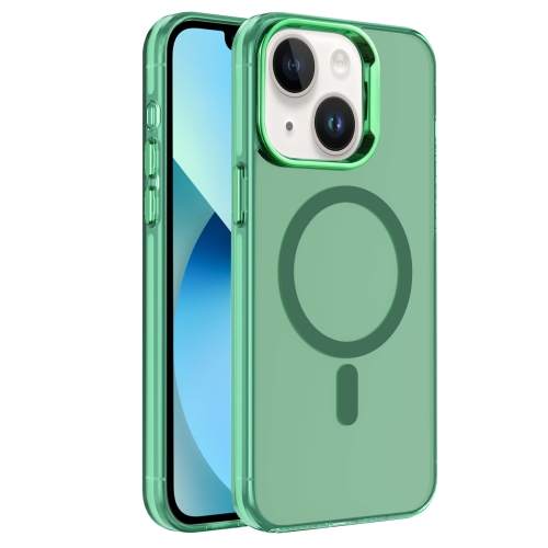 For iPhone 13 Electroplated IMD Magsafe PC Hybrid TPU Phone Case(Green) tpu soft case compatible with ap ple tv 4k 2021 remote prevent scratches with drop protection transparent with silver edge