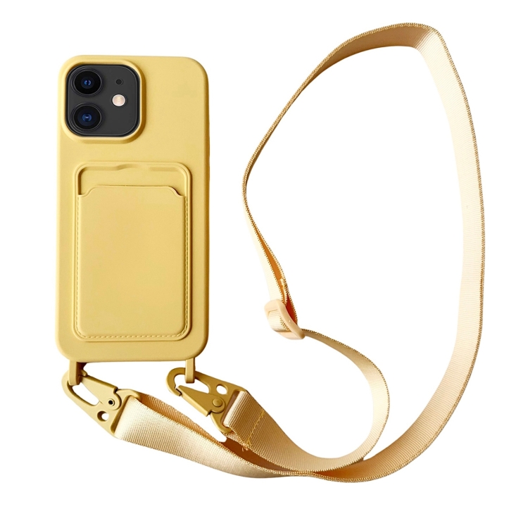 

For iPhone 11 Card Slot Liquid Silicone Phone Case with Lanyard(Yellow)