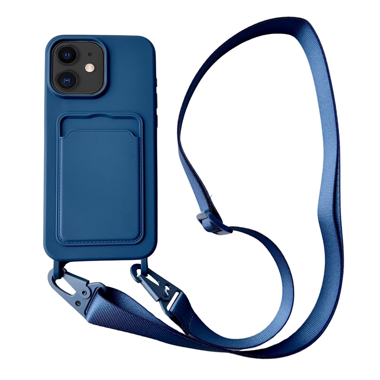 

For iPhone 11 Card Slot Liquid Silicone Phone Case with Lanyard(Royal Blue)