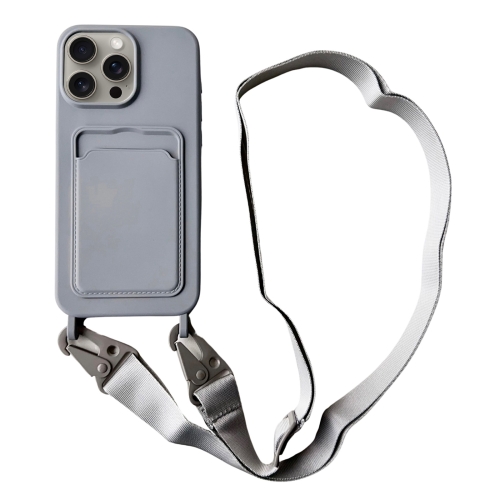 

For iPhone 11 Pro Max Card Slot Liquid Silicone Phone Case with Lanyard(Grey)