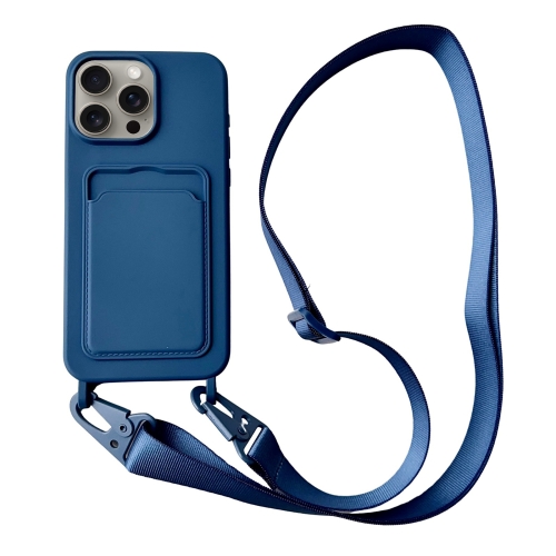 

For iPhone 12 Pro Max Card Slot Liquid Silicone Phone Case with Lanyard(Royal Blue)