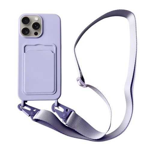 

For iPhone 13 Pro Card Slot Liquid Silicone Phone Case with Lanyard(Light Purple)