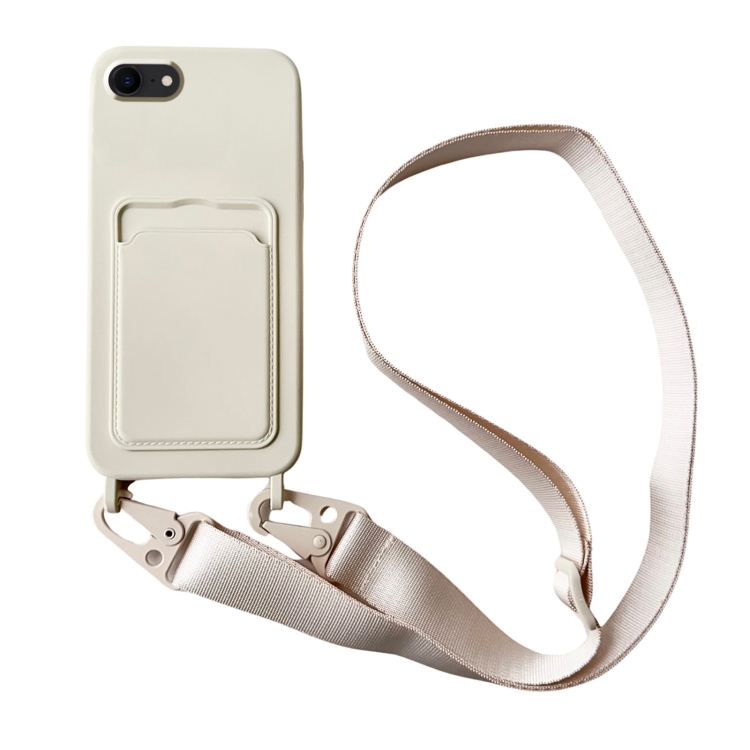 

For iPhone SE 2022 / 2020 Card Slot Liquid Silicone Phone Case with Lanyard(White)