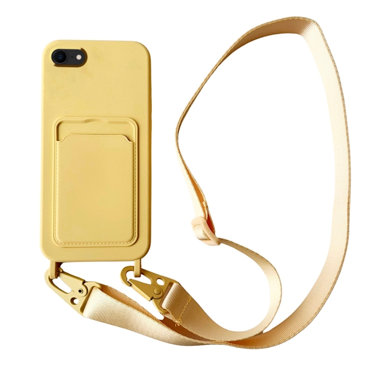 

For iPhone SE 2022 / 2020 Card Slot Liquid Silicone Phone Case with Lanyard(Yellow)