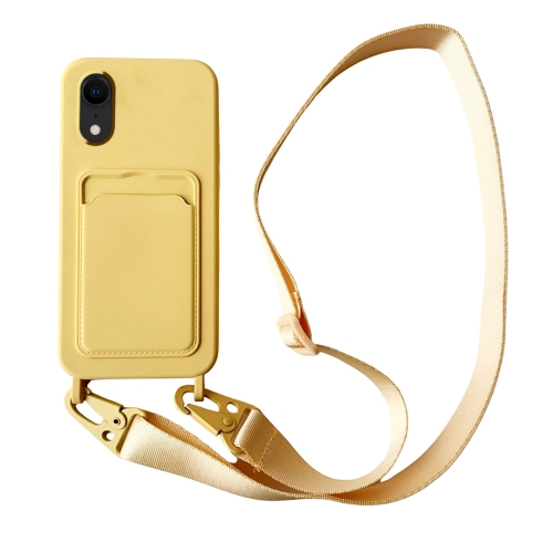 

For iPhone XR Card Slot Liquid Silicone Phone Case with Lanyard(Yellow)