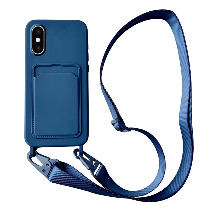 

For iPhone XS Max Card Slot Liquid Silicone Phone Case with Lanyard(Royal Blue)