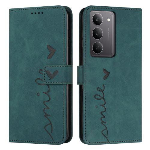 

For Realme C75 / V60 Pro Skin Feel Heart Embossed Leather Phone Case with Long Lanyard(Green)