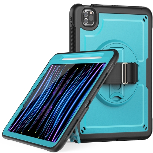 

For iPad Air 2022 10.9 / Pro 11 2022 Honeycomb Hand Grip Turntable Stand Tablet Case(Light Blue)