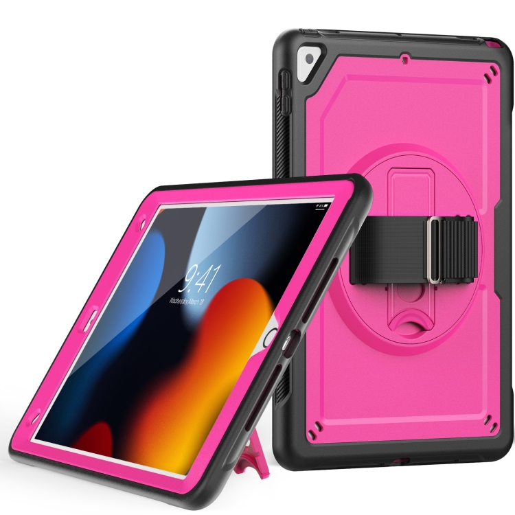 

For iPad 10.2 2021 / 2020 / 10.5 2019 Honeycomb Hand Grip Turntable Stand Tablet Case(Rose Red)