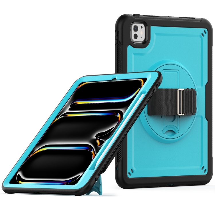 

For iPad Pro 11 2024 Honeycomb Hand Grip Turntable Stand Tablet Case(Light Blue)