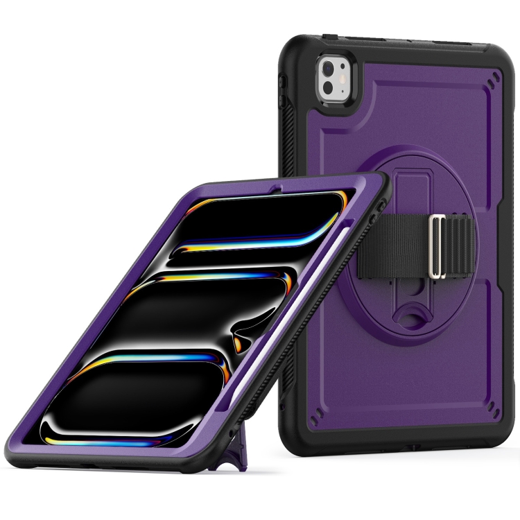 

For iPad Pro 11 2024 Honeycomb Hand Grip Turntable Stand Tablet Case(Purple)