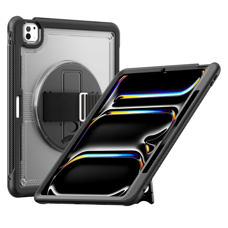 

For iPad Pro 13 2024 Honeycomb Hand Grip Turntable Stand Tablet Case(Transparent)
