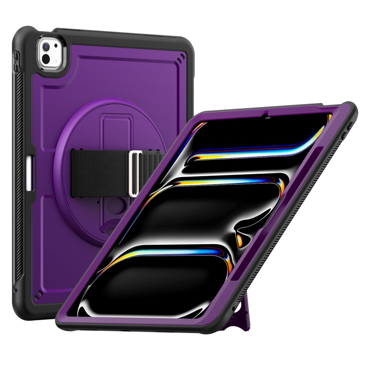 

For iPad Pro 13 2024 Honeycomb Hand Grip Turntable Stand Tablet Case(Purple)