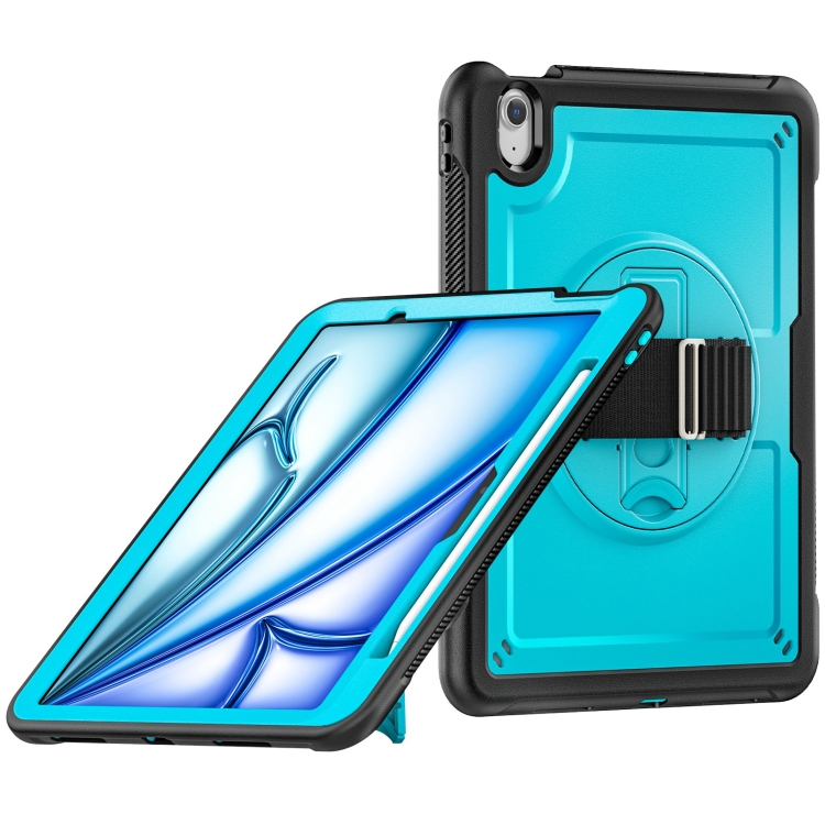 

For iPad Air 11 2025 / 2024 Honeycomb Hand Grip Turntable Stand Tablet Case(Light Blue)