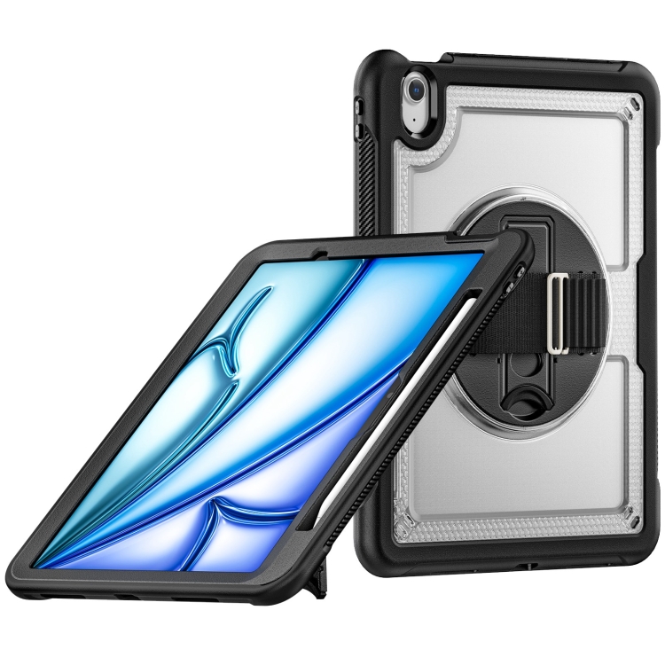 

For iPad Air 11 2025 / 2024 Honeycomb Hand Grip Turntable Stand Tablet Case(Transparent)