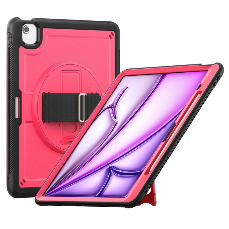 

For iPad Air 13 2025 / 2024 Honeycomb Hand Grip Turntable Stand Tablet Case(Rose Red)