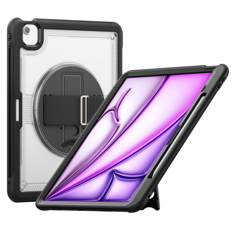 

For iPad Air 13 2025 / 2024 Honeycomb Hand Grip Turntable Stand Tablet Case(Transparent)