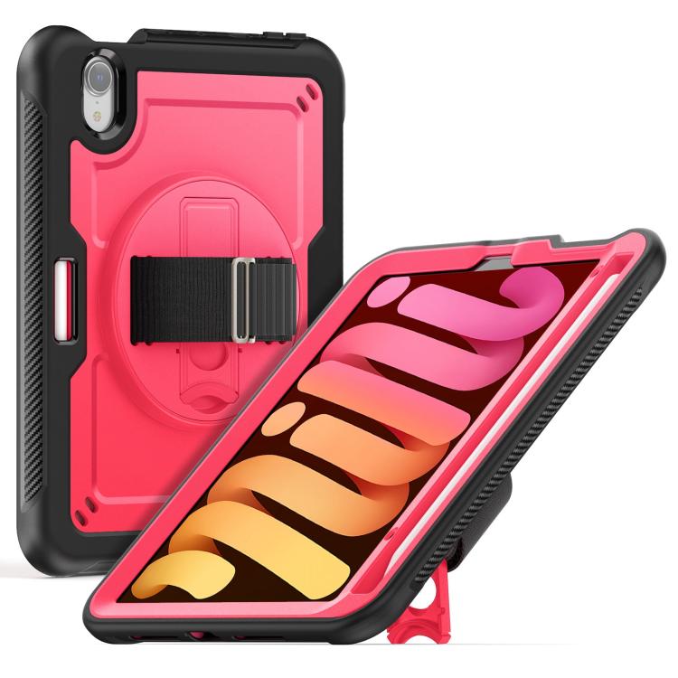 

For iPad mini 2024 / mini 6 Honeycomb Hand Grip Turntable Stand Tablet Case(Rose Red)