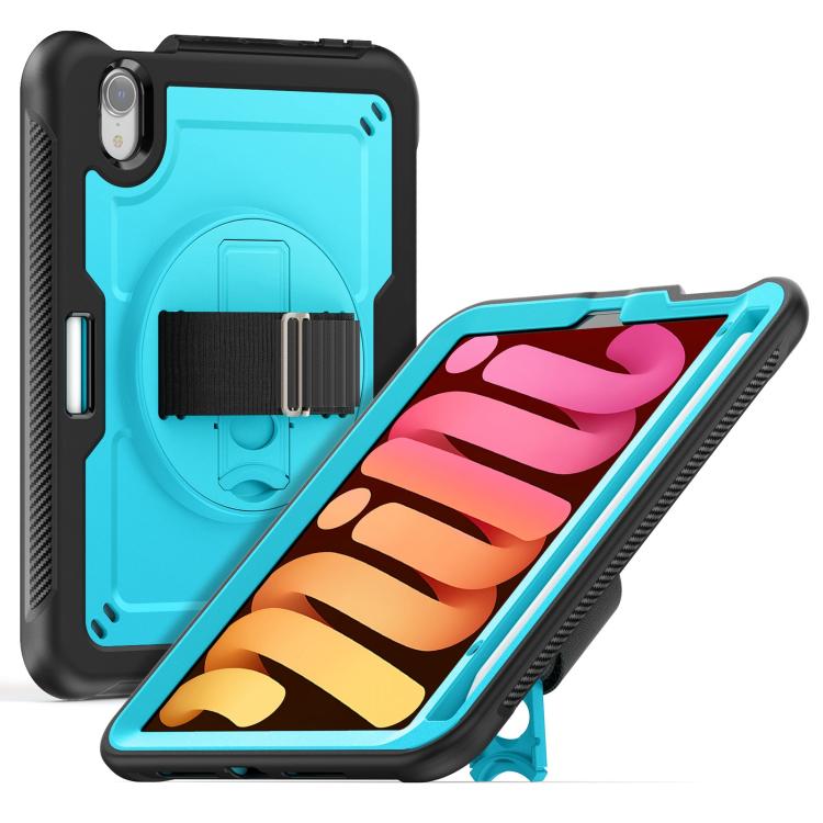 

For iPad mini 2024 / mini 6 Honeycomb Hand Grip Turntable Stand Tablet Case(Light Blue)
