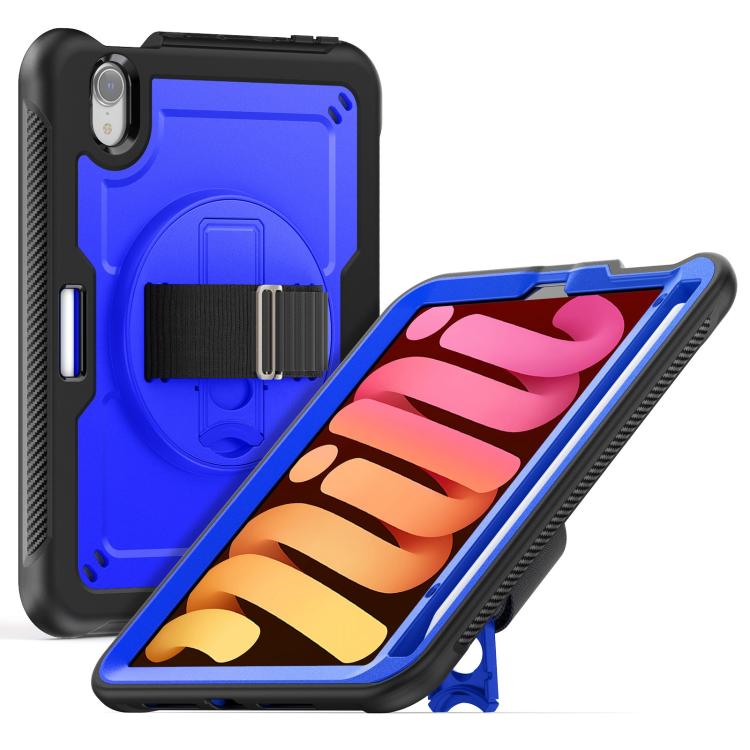 

For iPad mini 2024 / mini 6 Honeycomb Hand Grip Turntable Stand Tablet Case(Dark Blue)
