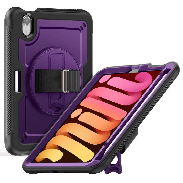 

For iPad mini 2024 / mini 6 Honeycomb Hand Grip Turntable Stand Tablet Case(Purple)