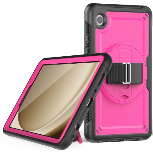 

For Samsung Galaxy Tab A9 Honeycomb Hand Grip Turntable Stand Tablet Case(Rose Red)