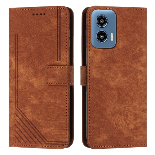 

For Motorola Moto G Play 5G 2024/Moto G 5G 2024 Skin Feel Stripe Pattern Leather Phone Case with Long Lanyard(Brown)