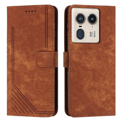 

For Motorola Edge 50 Ultra Skin Feel Stripe Pattern Leather Phone Case with Long Lanyard(Brown)