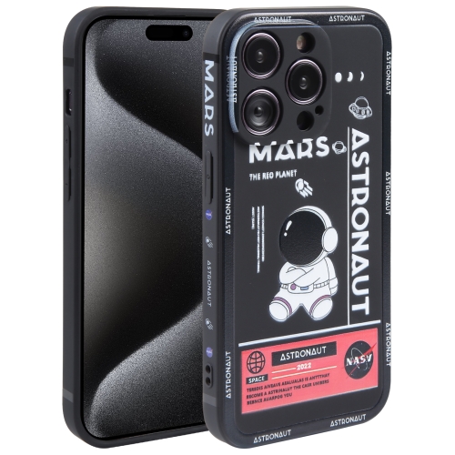 

For iPhone 15 Pro Max Astronaut Pattern Silicone Straight Edge Phone Case(Mars Astronaut-Black)