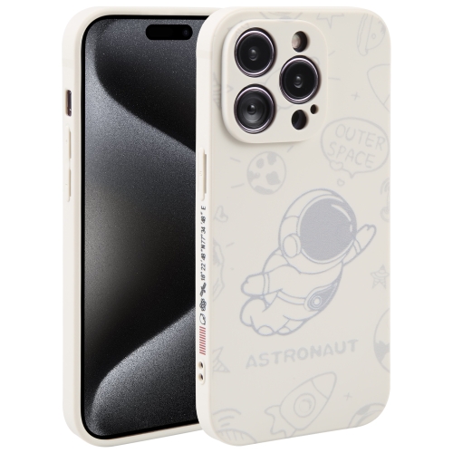 

For iPhone 15 Pro Max Astronaut Pattern Silicone Straight Edge Phone Case(Flying Astronaut-White)