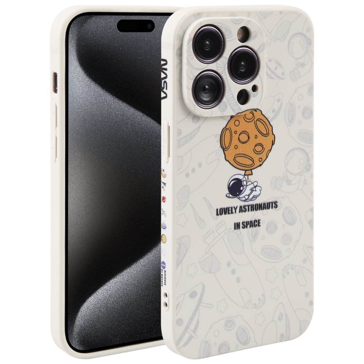 

For iPhone 15 Pro Max Astronaut Pattern Silicone Straight Edge Phone Case(Lovely Astronaut-White)