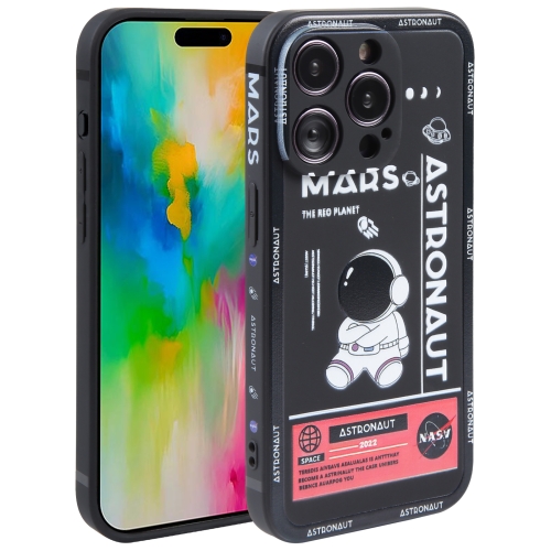 

For iPhone 16 Pro Max Astronaut Pattern Silicone Straight Edge Phone Case(Mars Astronaut-Black)