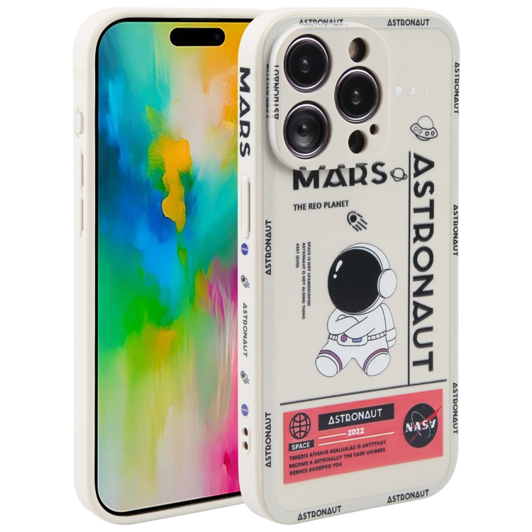 

For iPhone 16 Pro Astronaut Pattern Silicone Straight Edge Phone Case(Mars Astronaut-White)