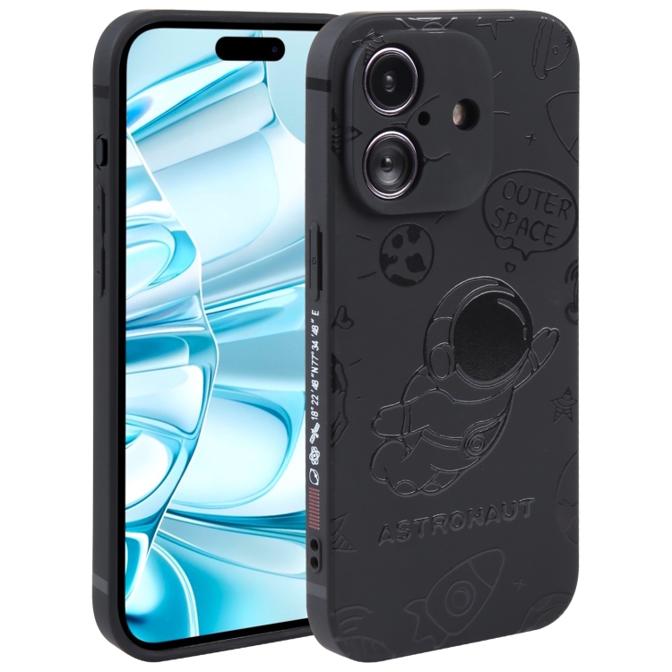 

For iPhone 16 Plus Astronaut Pattern Silicone Straight Edge Phone Case(Flying Astronaut-Black)