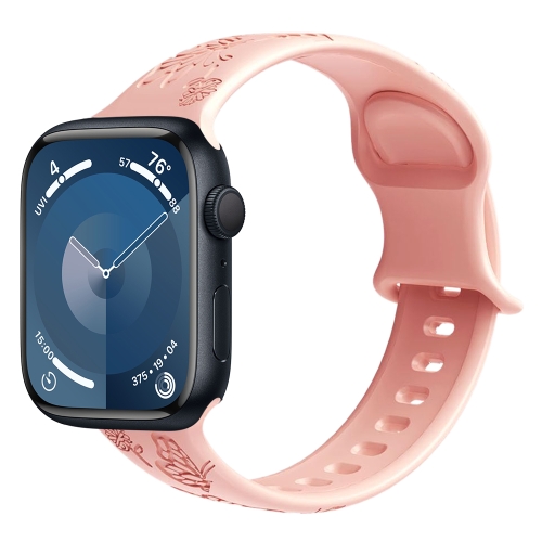 For Apple Watch SE 2023 44mm Butterfly Flower Embossed Silicone Watch Band(Retro Rose) ремешок deppa band silicone для apple watch 38 40 mm силиконовый